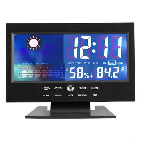 YUMILI Digital Weather Forecast Clock with Large LCD Humidity, Temperature, Time Display, Hanging Holes and Stand, Comfort Alarm Clock