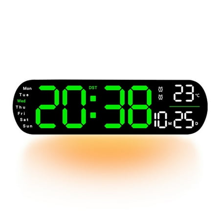 Ywbawe Clearance 13.7 Inch Large Digital Wall Clock with Temperature and Date Automatic Daylight Saving Time, Night Light, and Auto Brightness Adjustment for Bedroom or Living Room