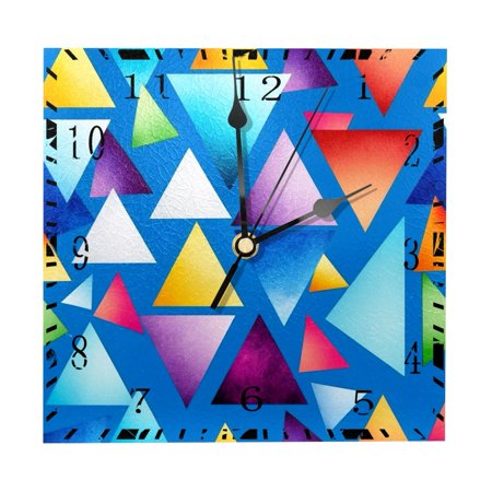 YZUOUZY Wall Decor Living Room,Clock,Wood Square Wall Clocks Battery Operated,Turquoise Triangles Geometric Pattern