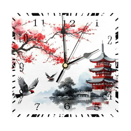 YZUOUZY Wall Decor Living Room,Wall Clock,Wood Square Clocks for Living Room,River Bridges Mountains Boats