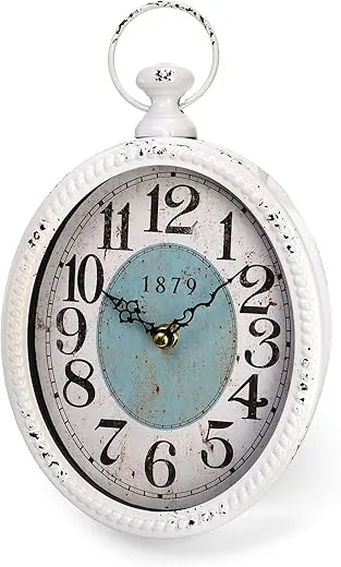 ZENFUN Oval Retro Wall Clock, Rustic Silent Clocks, Elegant Vintage Style, White Antique Design, Battery Operated Non Ticking Wall Clock for Kitchen,Farmhouse, Office(11.2 H x 6.7 W)