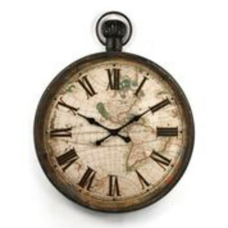 Zentique 37.5 Ivory and Black Round Distressed Finish World Clock