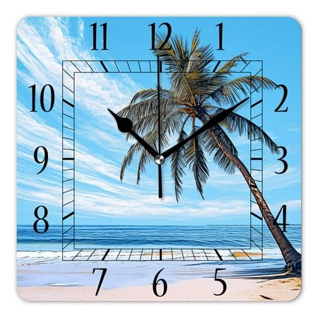 10 Inch Wall Clock Battery Operated Silent Clock Decorative for Office, Kitchen, Outdoor, Living Room，Hawaii Beach with Palm Trees Elegant Design