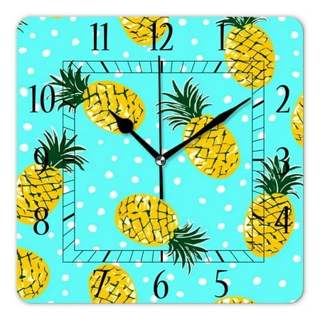 10 Inch Wall Clock Battery Operated Silent Clock Decorative for Office, Kitchen, Outdoor, Living Room，Cartoon Pineapple on Green Exquisite