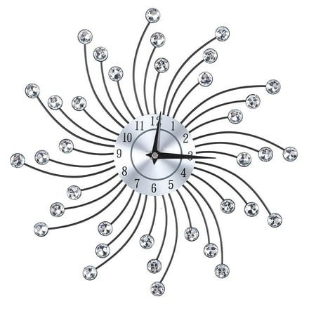 12.99In Luxury Diamond Crystal Flower Large Wall Clock Metal Living Room Bedroom Office Creative Wall Clock