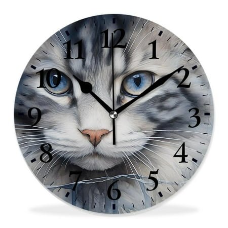 14 Inch Wall Clock Battery Operated Silent Clock Decorative for Office, Kitchen, Outdoor, Living Room，Navy Blue Kitty Paint with Distressed Color Lovely