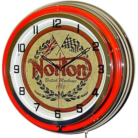 18 Norton Motorcycles British Machines Double Neon Lighted Wall Clock Chrome Red