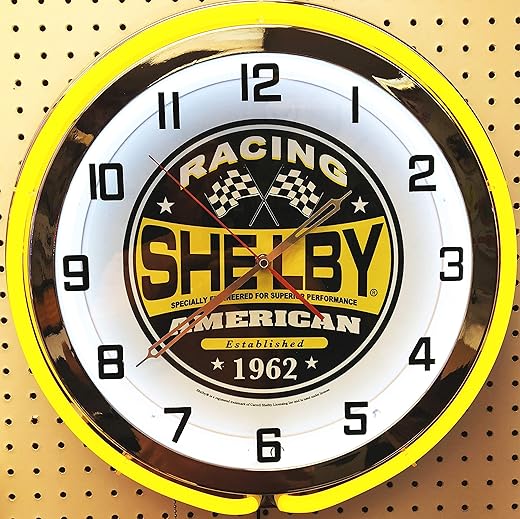 18 Yellow Shelby Racing Double Neon Chrome Clock Cobra