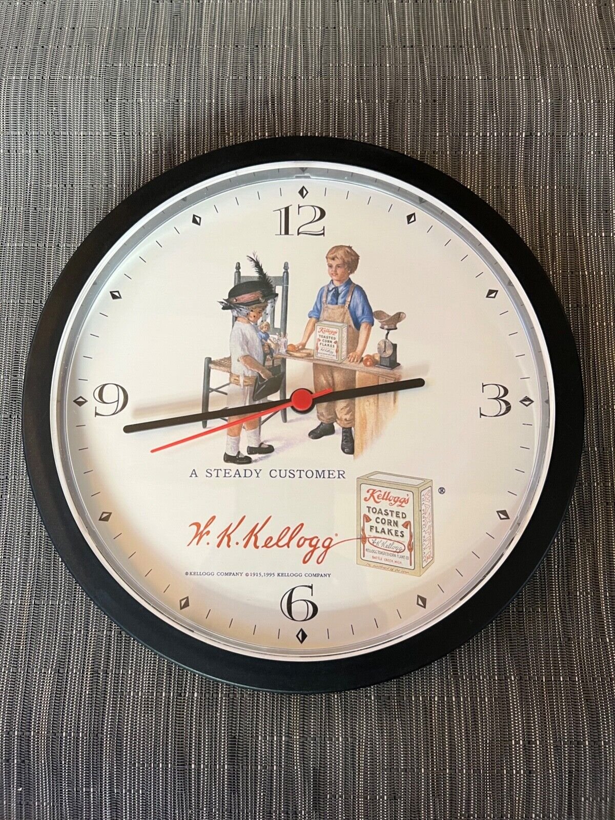 1995 KELLOGGS Toasted Corn Flakes 10" round quartz wall clock. Advertising. NICE