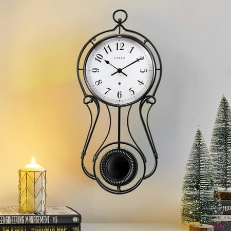 20 Inch Black Metal Pendulum Wall Clock, Large Schoolhouse Regulator Wall Clocks for Living Room Decor, Battery Operated Pendulum Wall Clock for Home Office,Unique