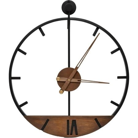 22.5in Wooden Wall Clock, Handcrafted Dial Large Decor Piece with Metal Frame, Contemporary Silent Non-Ticking Design, Ideal for Living Room, Kitchen, Bedroom, Study Decor, Perfect Home Gift Idea