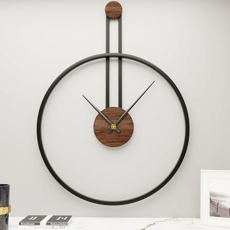 24.4X18 Inch Large Modern Metal Farmhouse Oversized Decorative Wall Clocks for Living Room,Big Minimalist Black Wall Clock with Elegant Natural Walnut Dial for Office,Dining Room