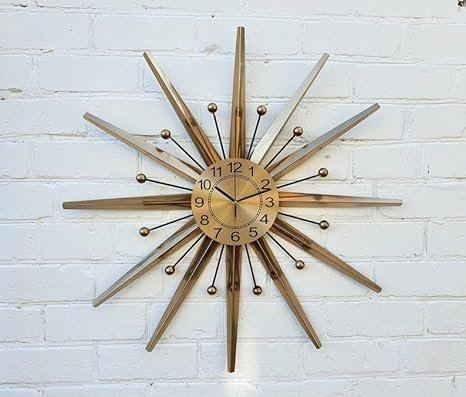 30 27 24 Gold Atomic Clock Starburst Wall Clock George Nelson Style Handmade 1970s Sunburst Vintage Modern Nursery Brass Industrial Clock (24)