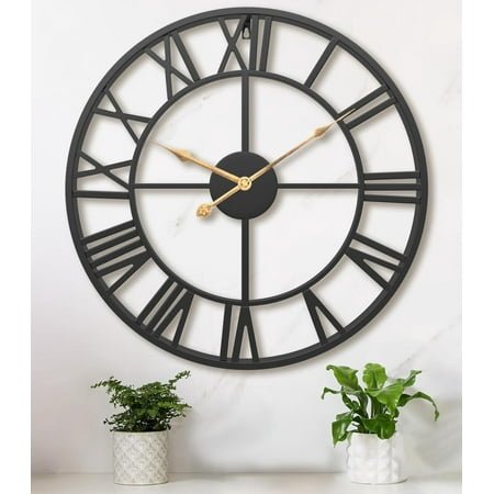 30 Inch Extra Large Giant Wall Clock,Oversized Round Silent Vintage Industrial Black Metal Farmhouse Big Roman Numeral Wall Clocks for Living Room,Kitchen,Bedroom Home Decor