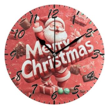 Christmas Holiday Theme Wall Clock 10 Inch Battery Operated Clocks Living Room Decor, Silent Non-Ticking for Living Room Home Kitchen office