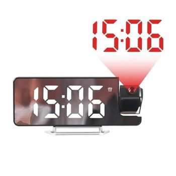 Projection Alarm Clock, 7.9'' Digital Alarm Clock with 180° Rotatable Projector, LED Alarm Clock with Temperature, 4-Level Dimmer, 12/24H, Snooze, for Home, Bedroom Ceiling, Living Room