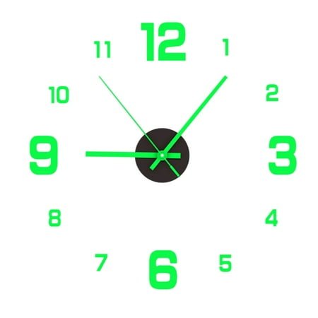 3D Large Diy Wall Clock Decor Sticker Mirror Frameless, Glow in Dark Large Pointer Quartz Clock Wall Clock, Diy Wall Clock Kit for Home Living Room Bedroom Office Decoration (16 - 47Inch)