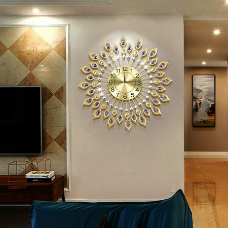 3D Modern Large Wall Clock Luxury Peacock Wall Watch 67CM Living Room Home Decor