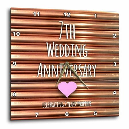 3dRose 7th Wedding Anniversary gift - Copper celebrating 7 years together - seventh anniversaries seven - Wall Clock, 13 by 13-inch