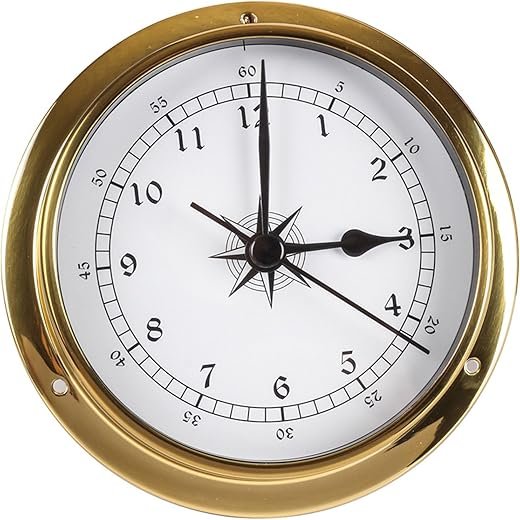 4.5In Brass Nautical Tide Clock Wall Clock, Barometer, Thermometer, Hygrometer, Thermohygrometer, Traditional Weather Station High Precision for Sailing, Fishing,Wall Clock