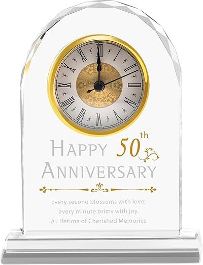 50th Wedding Anniversary Crystal Clock Gifts for Couple Parents, 50 Year Anniversary Wedding Gifts Quartz Clock Gifts for Husband Wife, 50th Wedding Anniversary Decorations