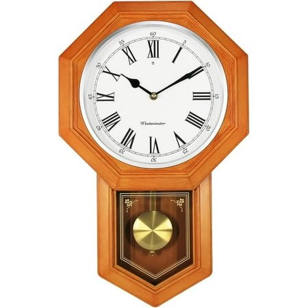 66236C Plastic Pendulum Clock. Sturdy Gray Frame. Westminster Chime Every Hour,Elegant,Traditional Schoolhouse,Home,Office,Living Room,Bedroom.