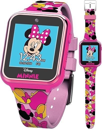 Accutime Kids Disney Minnie Mouse Pink Educational, Touchscreen Smart Watch Toy for Girls, Boys, Toddlers - Selfie Cam, Learning Games, Alarm, Calculator, Pedometer and More (Size: 40mm)