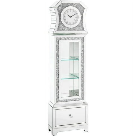 ACME Noralie GRANDFATHER CLOCK W/LED Mirrored Faux Diamonds AC00350