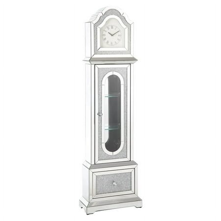 ACME Noralie Wood Frame Grandfather Clock with LED in Mirrored and Faux Diamonds