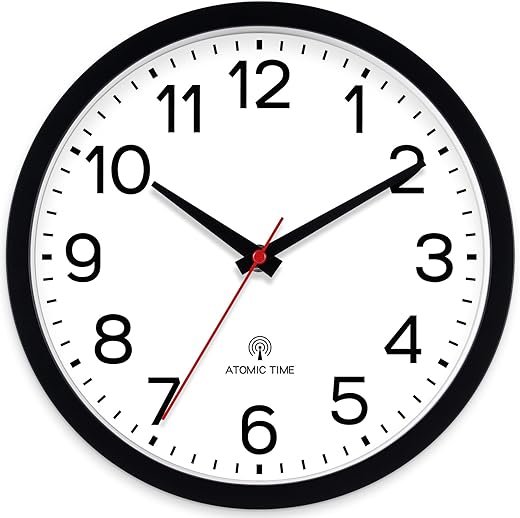 AKCISOT Atomic 10 Inch Wall Clock Analog Clocks for Indoor Kitchen-Silent Battery Operated Clock for Bedroom Office Classroom Living Room(Black)