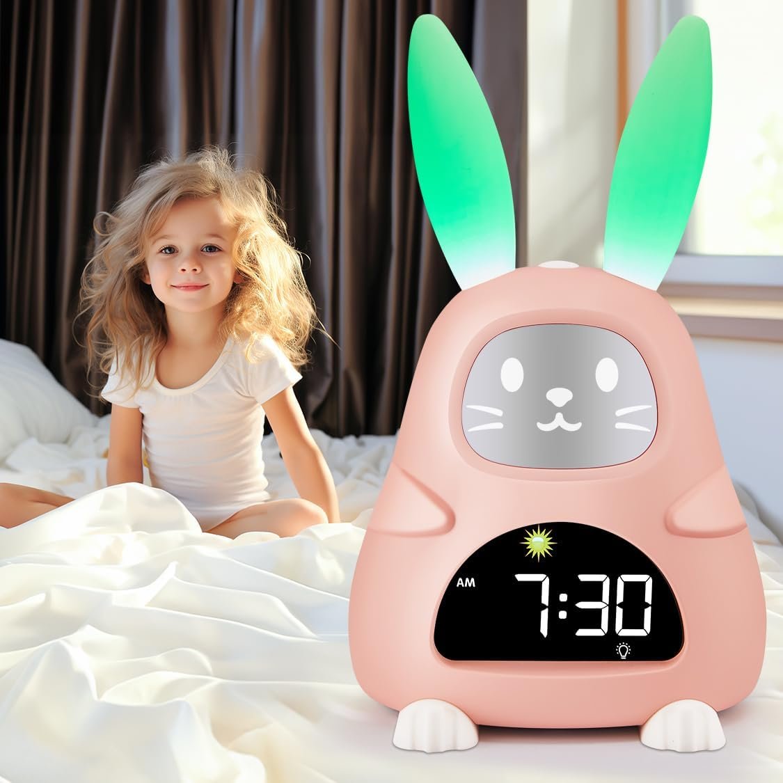 Alarm Clock for Kids, Sleep Training Kids Alarm Clock with Night Light, 4 Brightness & 2 Alarm Options Kids Alarm Clocks for Girls, 8 Sound Machine & 3 Volume Kids Clock,Bunny Cute Alarm Clock [Gifts]