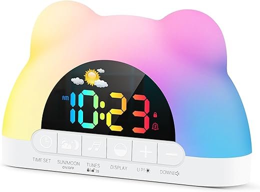 Alarm Clock for Kids, Wake Up Clock with Night Light, Children's Sleep Trainer Kids Clock with 10 Ringtones 3 Brightness Adjustment Dual Alarms, Digital Clock for Boys Girls Toddlers Bedroom