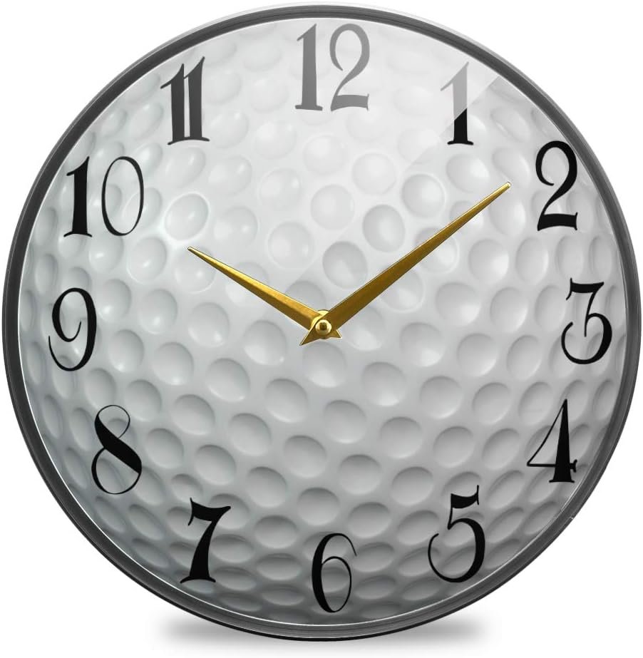 ALAZA Golf Ball Acrylic Painted Silent Non-Ticking Round Wall Clock, 12 Inch Battery Operated Quiet Bathroom Clock for Living Room Kitchen Office Decor