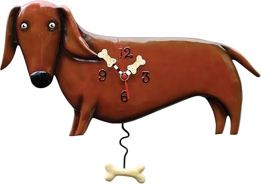 Allen Designs Enesco Oscar The Dachshund Dog with Bone Sculpted Pendulum Wall Clock, 11.5 Inch, Brown