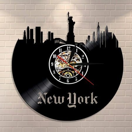 Amblelife New York City Vinyl Record Wall Clock NY Statue of Liberty Skyline Wall Art Modern Wall Clock USA Tourism Travel Gift Clock