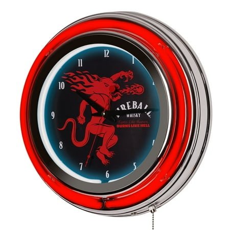 American Art Decor Wood Fireball Retro Round Neon Wall Analog Clock with Pull Chain 14.5