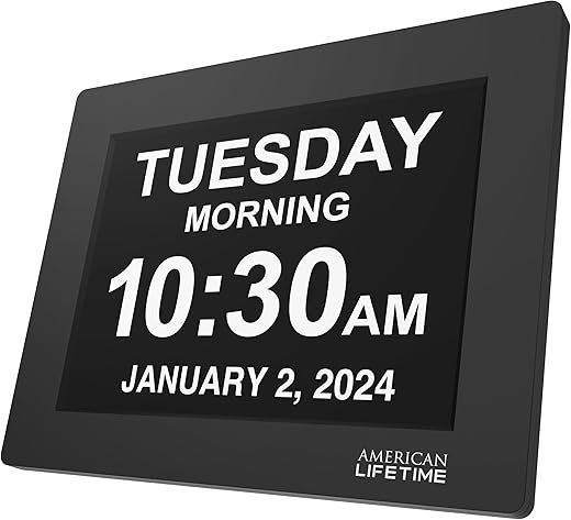 American Lifetime 【New 2025 Dementia Clock Large Digital Clock for Seniors, Alzheimer Clock Large Display with Custom Alarms, Clock with Day & Date for Elderly, Large Number Digital Calendar Black