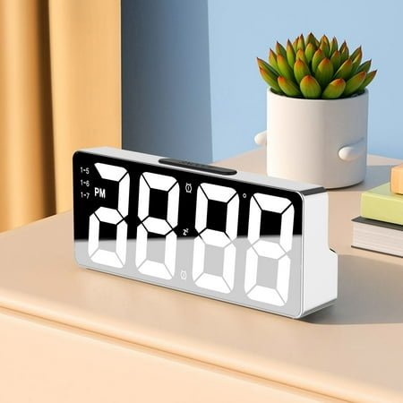 amlbb Digital Alarm Clock Simples LED Large Digital Display Fashion Multi-set Alarm Clock Features Desktop Bedside Study Kitchen Mirror Clock on Clearance