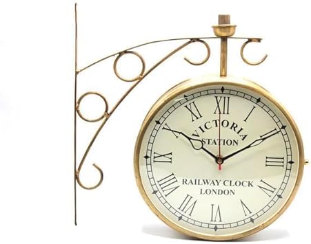 Antique Golden Victoria Station Double-Sided Clock – Vintage Powder-Coated Railway Clock (8 Inch)