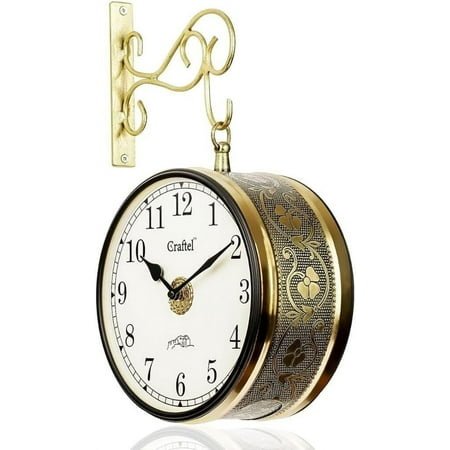 Antique Victoria Station Double Sided Railway Station Functional Wall Clock for Home and Office Decor Coated for Clasy and Vintage Look 8 Inch with Wall Mount Antique Shinny Gold