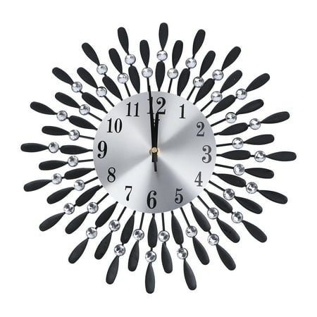 Art Metal Diamonds Wall Clock Modern Silent Clock Hanging Decor for Living Room Bedroom Office (Black)