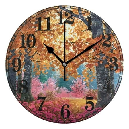 Autumn Maple Leaf Forest Silent Wall Clock 10 Non-Ticking Battery Clock