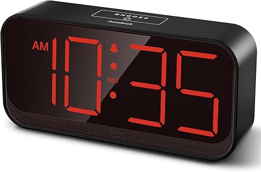 Battery Operated Digital Clock: Cordless Small Alarm Clock for Bedroom Travel - Large Numbers 4 Dimmers for All Ages Red Digits