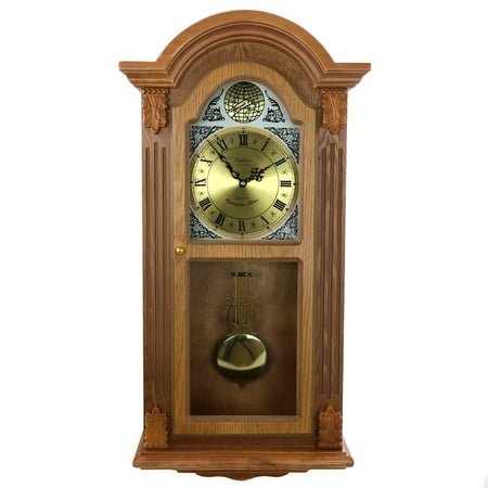 Bedford Clock Collection Honey Oak Chiming Pendulum Wall Clock