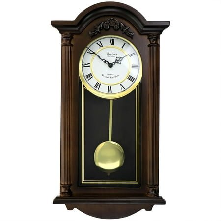 Bedford Clock Collection Noah 22 inch Chestnut Brown Wood Chiming Vintage Pendulum Wall Clock