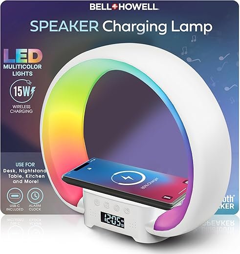 Bell+Howell Color Changing Alarm Clock with Wireless Charging for iPhone/Samsung, Digital Alarm Clock Bluetooth Speaker, Alarm Clocks for Bedrooms As Seen on TV