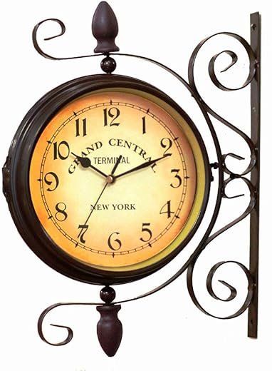 BELMAKS Vintage Double Sided Wall Clock Vintage Industrial Wall Clock for Outdoor Decorative Art Antique Decor Office Kitchen Silent Watches 360 Degree Rotate Antique