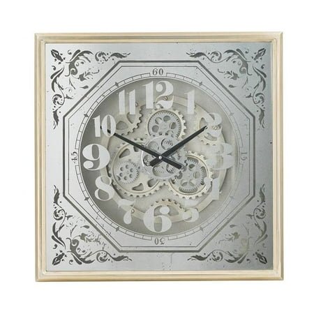 Benjara 24 in. Viry Square Wall Clock, Analog Gear Design - Black White Iron