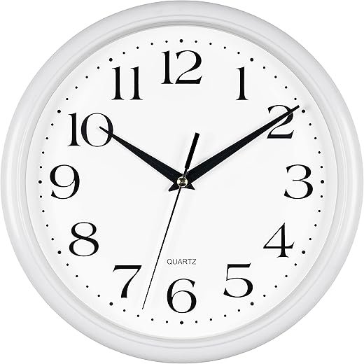 Bernhard Products White Wall Clock Silent Non Ticking 10 Inch Quality Quartz Battery Operated Round Easy to Read Home/Kitchen/Office/Classroom/School Clocks