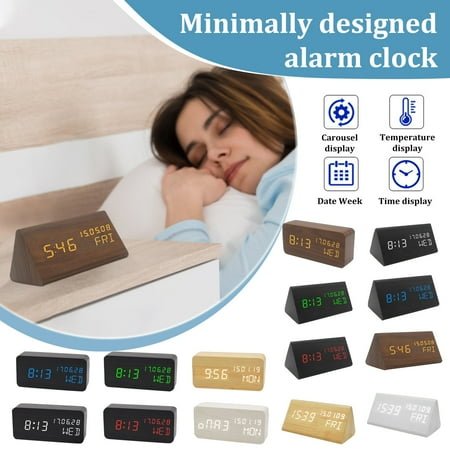 Big Shot Wooden Digital Alarm Clocks for Bedrooms - Electric Desk Clock with Large Numbers, USB Port, Loud Alarm for Heavy Sleepers, Adjustable Volume, Dimmer, Snooze, DST, 12/24H, Wood Decor